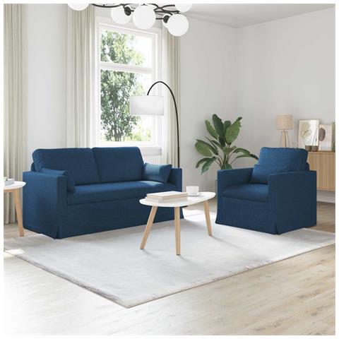 Divano 2 pcs Blu 158 x 78 x 80 cm Tessuto - Foto 2