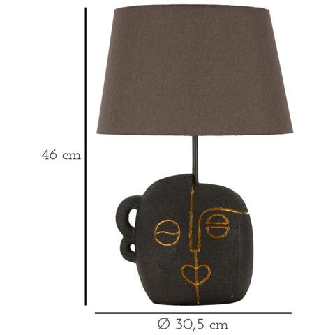 Lampada Da Tavolo Tribal A In Resina Marrone E Oro Con Paralume In Tessuto - Foto 6
