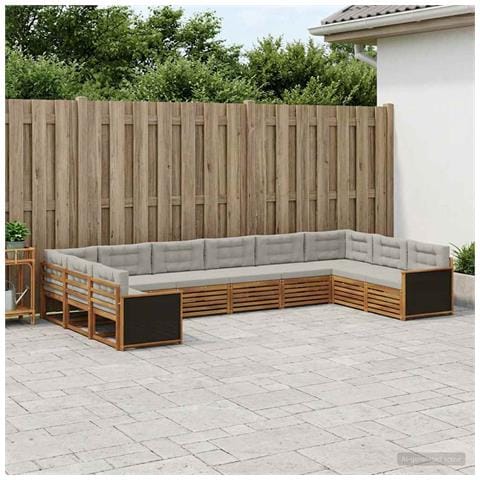 Set divani con cuscino 10 pcs Legno di Acacia Massello - Foto 2