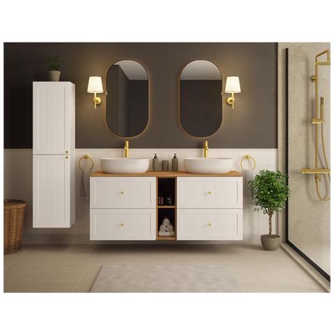 Mobile sottolavabo, Bianco e marrone, 100 cm, Cassetti con chiusura ammortizzata, Ripiano con superficie di appoggio - Foto 5