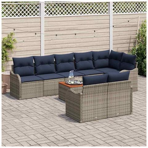 Set Divano da Giardino 9 pz Grigio polyrattan - Foto 9