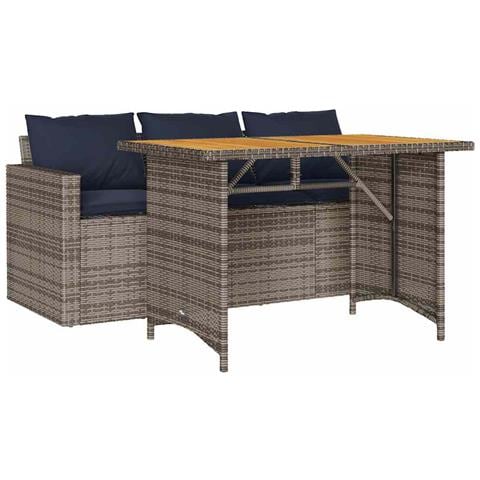 Set da Pranzo da Giardino 2 pz con Cuscini in Polyrattan Grigio - Foto 1