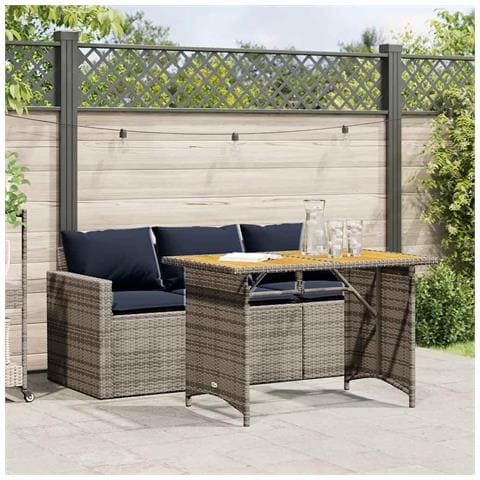 Set da Pranzo da Giardino 2 pz con Cuscini in Polyrattan Grigio - Foto 2