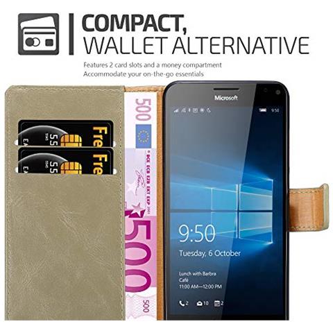Custodia Compatibile Con Nokia Lumia 950 Xl In Marrone Cappuccino - Coperchio Protettiva Con Chiusura Magnetica, Funzione Stand E Tasca Per Le Carte - Foto 2