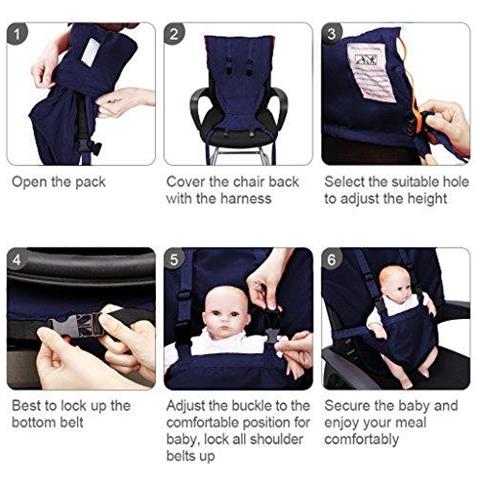 Easy Seat Portatile Dellalta Sedia Di Viaggio Regolabile Sicurezza Lavabile Bambino Seggiolone Copertura Di Sede Comodo Panno Viaggi High Chair Si Inserisce In Borsa Blu Scuro - Foto 4
