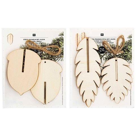 Pacchetto Decorazioni Natalizie In Legno - 3 Ghiande Sollevate + 3 Pigne Sollevate - Foto 1