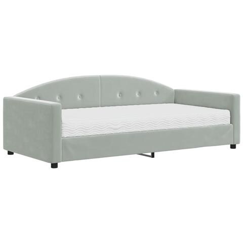 Divano Letto Con Materasso Grigio Chiaro 100x200 Cm In Velluto - Foto 1