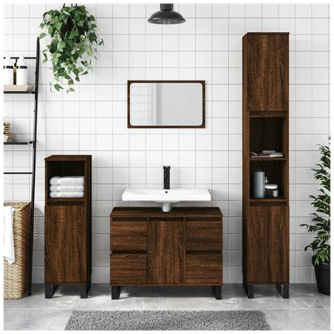 Armadietto Bagno Rovere Marrone 80x33x60cm In Legno Multistrato - Foto 10