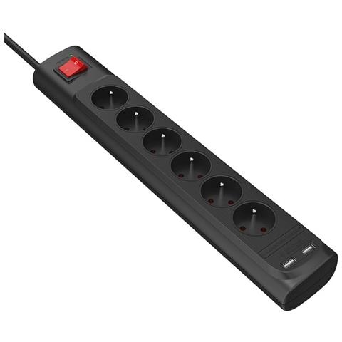 Prolunga Multipresa Parafulmini 6 Prese Ac Con 2 Porte Usb-a, Nero - Foto 1