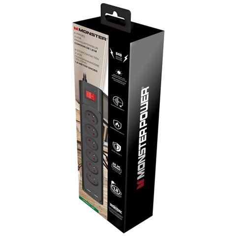 Prolunga Multipresa Parafulmini 6 Prese Ac Con 2 Porte Usb-a, Nero - Foto 2