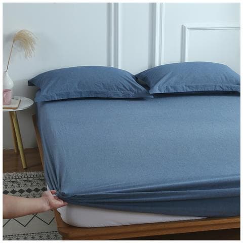 Lenzuolo Con Angoli In Cotone + 2 Federe Darkblue M - Foto 1