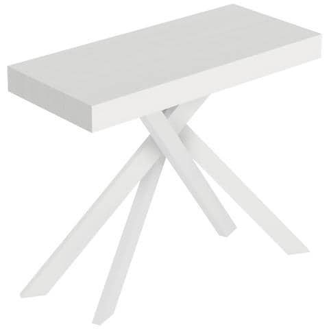 Consolle Allungabile 90x40/196 Cm Saki Premium Small Bianco Frassino Gambe Bianche - Foto 1