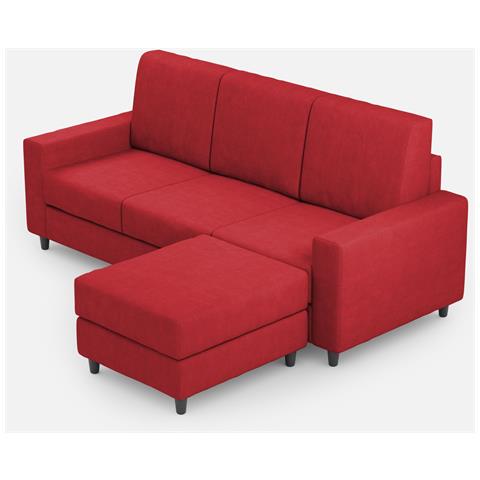 Divano Sakar 3 Posti (tre Sedute Da 60cm) + Pouf Misure Esterne L. 208 P. 155 Colore Rosso - Foto 1