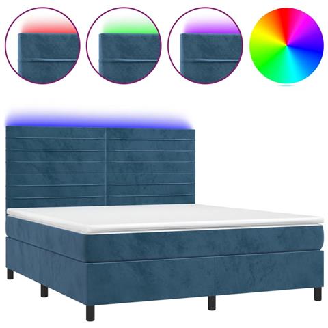 Letto a Molle con Materasso e LED Blu Scuro 180x200 cm - Foto 1