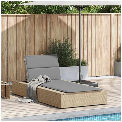 Lettino Prendisole Con Cuscino Galleggiante Beige In Polyrattan - Foto 2