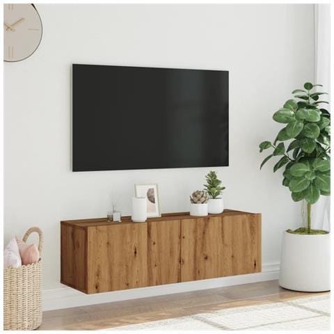 Mobile Tv A Parete Rovere Artigianale 100x30x30cm In Truciolato - Foto 3