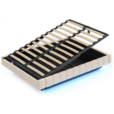 Letto Imbottito 140x200 Cm, Struttura Letto Flottante Idraulica, Senza Testiera , Beige - Foto 4