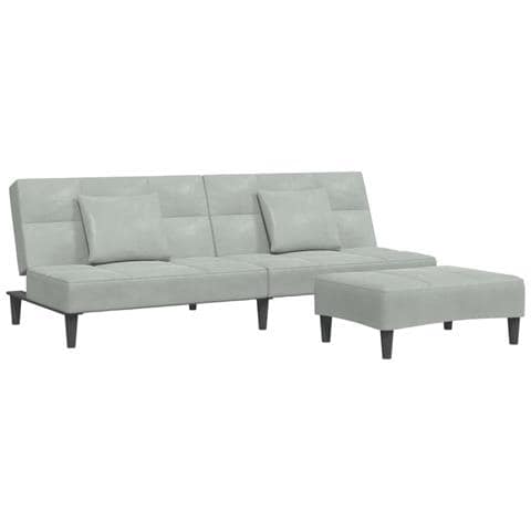 Divano Letto a 2 Posti con Poggiapiedi Grigio Chiaro in Velluto - Foto 1