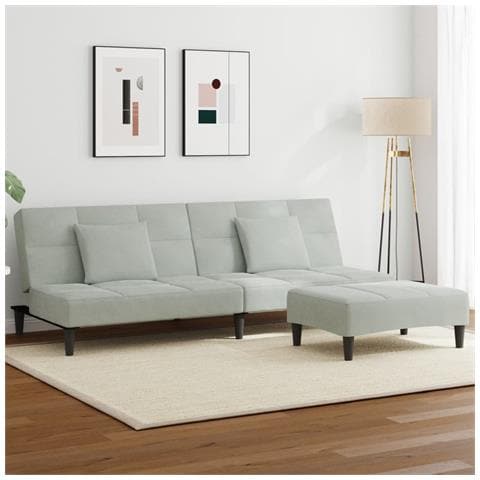 Divano Letto a 2 Posti con Poggiapiedi Grigio Chiaro in Velluto - Foto 2