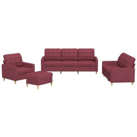 Set di Divani 4 pz con Cuscini Rosso Vino in Tessuto - Foto 1