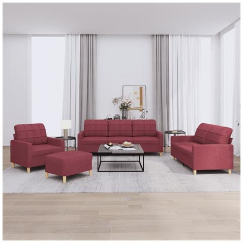 Set di Divani 4 pz con Cuscini Rosso Vino in Tessuto - Foto 2