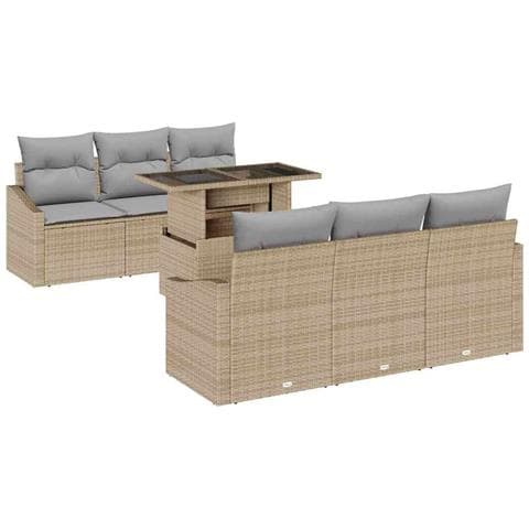 Set Divano da Giardino 7 Pezzi con Cuscini Beige Rattan Sintetico - Foto 1
