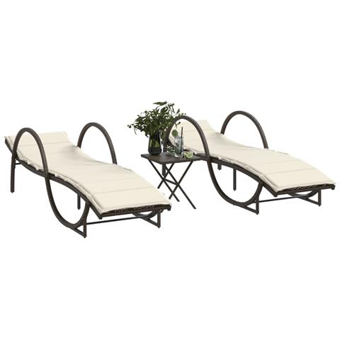 Lettini Prendisole 2 pz con Tavolino Marrone in Polyrattan - Foto 2