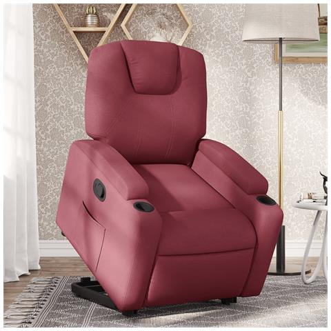 Poltrona Alzapersona Reclinabile Rosso Vino in Tessuto - Foto 2