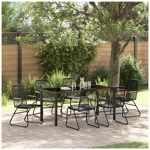 Set da pranzo da giardino 7 pezzi Nero Rattan in PVC - Foto 2