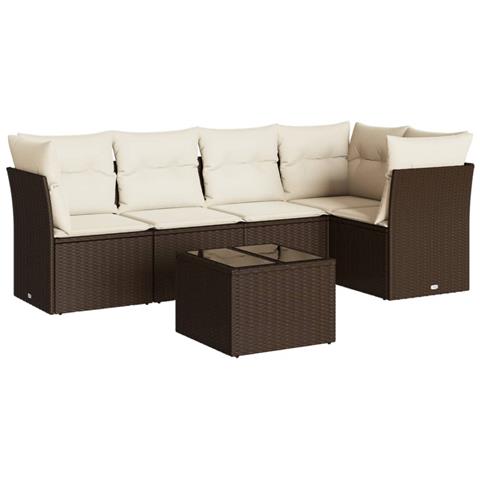 Set Divano da Giardino 6 pz con Cuscini Marrone in Polyrattan - Foto 1