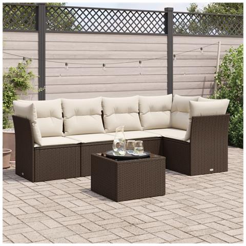 Set Divano da Giardino 6 pz con Cuscini Marrone in Polyrattan - Foto 2