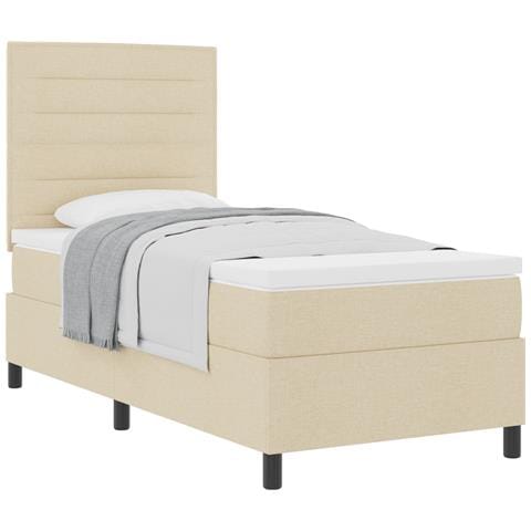 Letto a molle con materasso crema 100x200 cm in tessuto - Foto 1