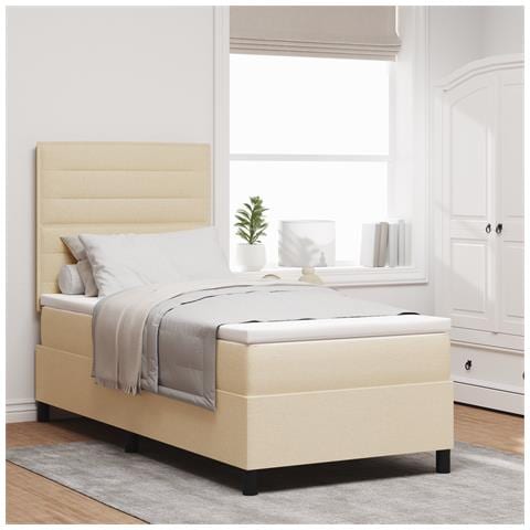 Letto a molle con materasso crema 100x200 cm in tessuto - Foto 2