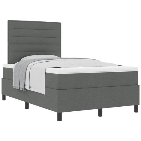 Letto Box Spring con Materasso Grigio Scuro Matrimoniale in Tessuto - Foto 1