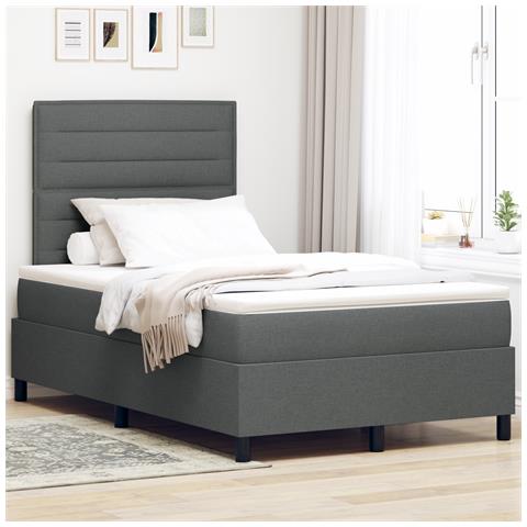 Letto Box Spring con Materasso Grigio Scuro Matrimoniale in Tessuto - Foto 2