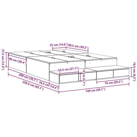 Struttura letto con contenitore in rovere Sonoma 150x200 cm - Foto 7