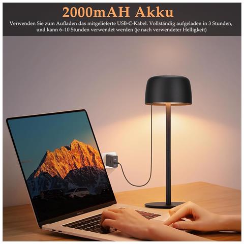 Lampade Da Tavolo Led Wireless, Set Di 2, Dimmerabili Con 3 Temperature Di Colore, Colore Nero - Foto 7