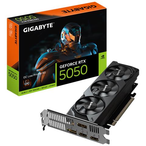 GeForce RTX 5050 OC Low Profile 8G Scheda Grafica - 8GB GDDR6, 128bit, PCI-E 5.0, 2587MHz Frequenza core, 2 x DP, 2 x HDMI, NVIDIA DLSS 4, GV-N5050OC-8GL - Foto 1