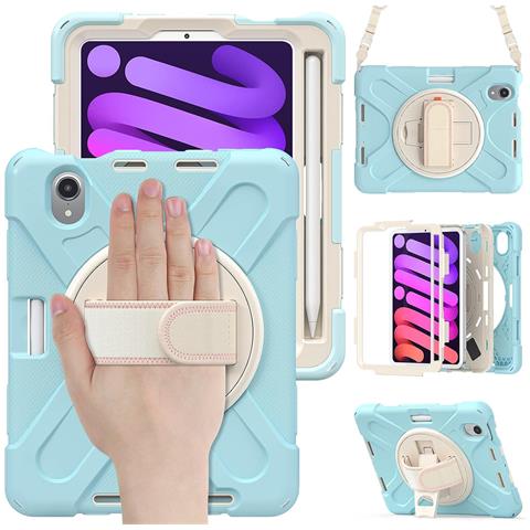 Custodia Per Ipad Mini 6 8.3"" Con Supporto E Tracolla Azzurra - Foto 1