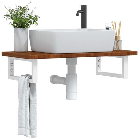 Ripiano a Parete per Lavabo in Acciaio e Massello di Rovere - Foto 2