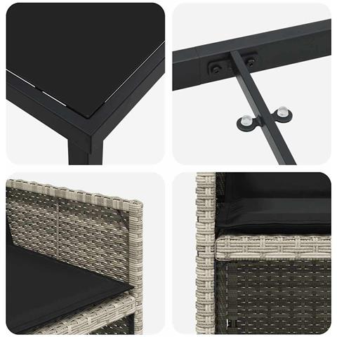 Set da Pranzo per Giardino 5 pcs Grigio chiaro polyrattan - Foto 9