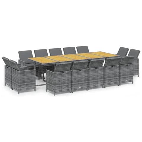 Set Pranzo da Giardino 15 pz con Cuscini in Polyrattan Grigio - Foto 1