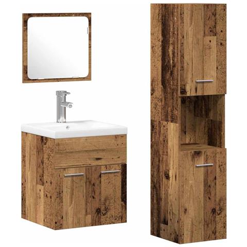 Set di mobili per il bagno con porta 4 pcs Legno vecchio - Foto 1
