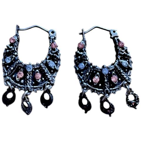 Doppio Cerchio Con 2 Lati Pendenti E Cristallo Argento Sw 10µ Invecchiato - Foto 1