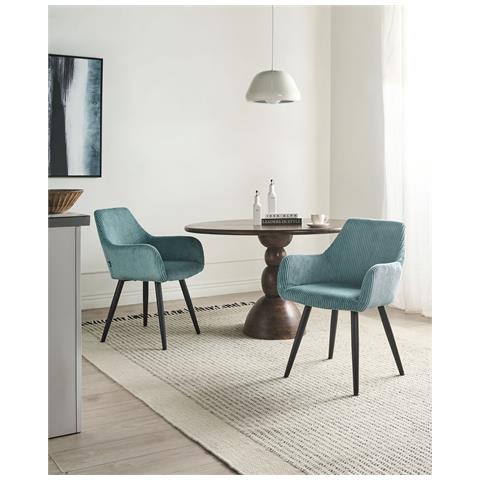 Set Di 2 Sedie Da Pranzo Mori Velluto A Coste Turchese - Foto 1
