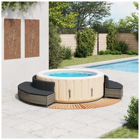 Bordo per Spa Grigio in Polyrattan e Legno Massello di Acacia - Foto 2