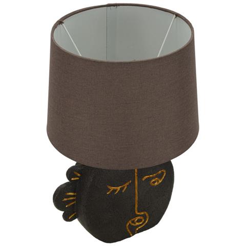 Lampada Da Tavolo Tribal B In Resina Antracite Con Volto Dorato E Paralume Grigio - Foto 2