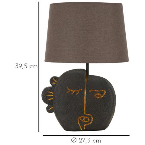 Lampada Da Tavolo Tribal B In Resina Antracite Con Volto Dorato E Paralume Grigio - Foto 6