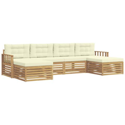 Set divani 6 pcs Bianco e Crema Legno di Acacia Massello - Foto 1