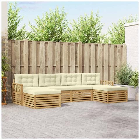 Set divani 6 pcs Bianco e Crema Legno di Acacia Massello - Foto 2